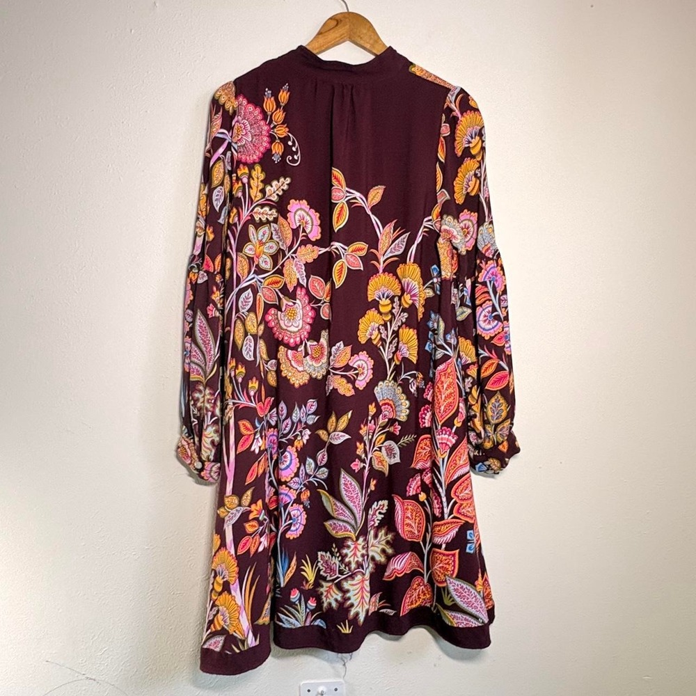 Anthropologie Women's LG Floral Long Sleeve Flowy Midi Dress Modest Pleated - Picture 6 of 8